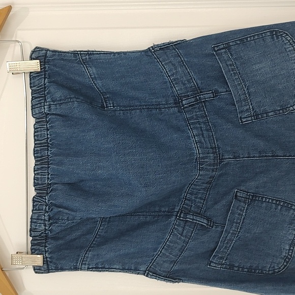 New Pilcro THE SKIPPER Strapless Denim Jean Wide Leg Jumpsuit 14 Pockets NWOT - Picture 4 of 13